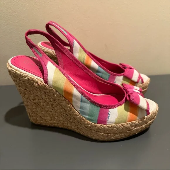 Coach Grace Watercolor straw wedge sandals multicolored Y2K Size 8.5 - Picture 1 of 11